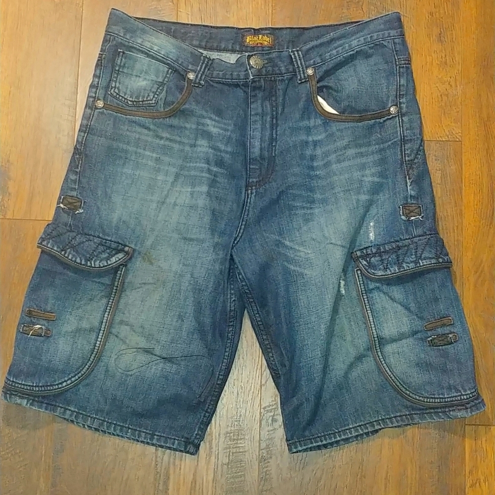 Blac Label Cargo Jeans Short, Color- Blue, Size- 38